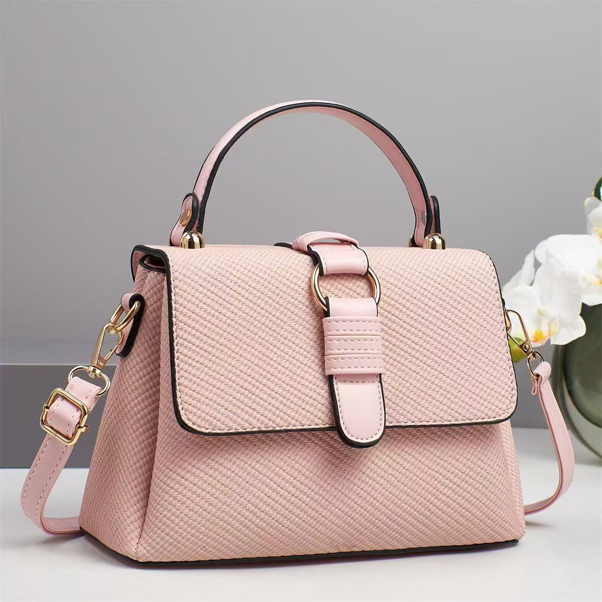 Womens Textured Top Handle Satchel Handbag with Shoulder Strap